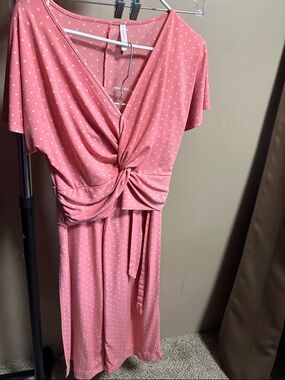 Xhilaration Pink Polka-Dot Knot Front Dress